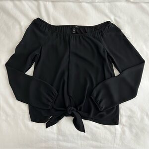 Aqua Black Off-the-Shoulder Tie Front Top